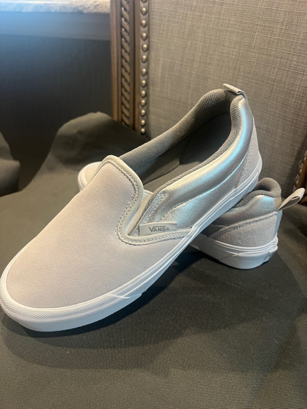 Vans Women’s Slip-On Sneakers in Light Silver and light gray suede size 9.5